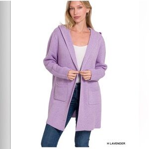 New Zenana Lavender Hooded Cardigan Sweater Size Large